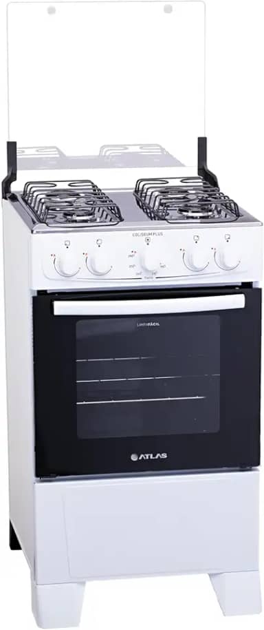 Fogão Atlas 4 Bocas Mesa de Inox Coliseum Plus Branco