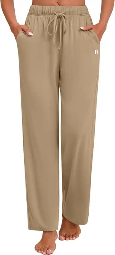 Calça de moletom feminina folgada de perna larga para ioga com bolsos e cordão, calça jogger casual solta