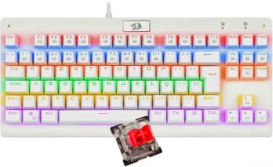 Teclado Mecânico Gamer Redragon Dark Avenger Lunar White IIuminação Rainbow Switch Vermelho K568W-R