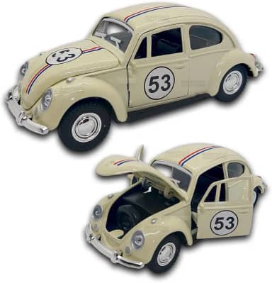 Carrinho de ferro Fusca 53, Miniatura de carro colecionável, abre portas e capô, Com fricção, Bege, 12 CM