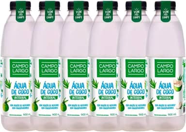 Kit 6x Água De Coco Integral Campo Largo Garrafa 900 Ml Natural Sem Conservante Fardo