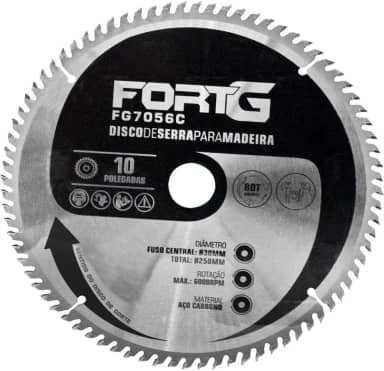Disco de Serra em Carbono Para Madeira 10" Polegadas 250x30mm Dentes 80T - FortG