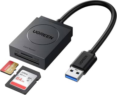UGREEN Leitor de cartão SD USB 3.0 Leitor de cartão de memória flash de slot duplo TF SD Micro SD SDXC SDHC MMC RS-MMC Micro SDXC Micro SDHC UHS-I para Mac Windows Linux Chrome Leia 2 cartões