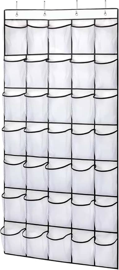 Sapateira de Porta Organizadora, Saco de Armazenamento Suspenso - Vertical, Organizador de Sapatos para Parede, Branco