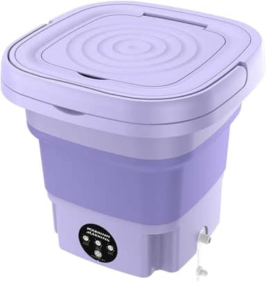 Hiccval Mini Lavadora Portátil Para Casa, Máquina De Lavar Automática Dobrável De 8 L Com Balde, Máquina De Lavar Roupas Íntimas E Meias Com 3 Velocidades Para Viagens Domés purple-8L