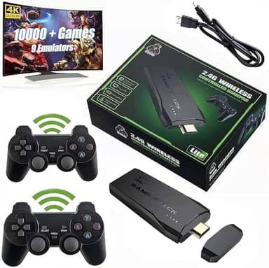 PRONLINE – Console de videogame para TV, controle sem fio de 2,4 g, USB embutido 10.000 Classic, 9 emuladores clássicos, saída HDMI para TV com controles sem fio duplos de 2,4 G – Jogos 4K Ultra HD