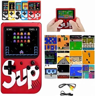 Mini Video Game Portátil Retrô Sup Game Box Plus – Console Portátil com Tela LCD, 400 Jogos Clássicos Anos 80 e 90, Bateria Recarregável, Conexão TV AV para Jogadores