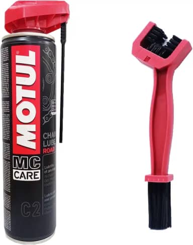 Lubrificante Corrente Moto Motul C2 +Plus Chain Lube Street Rua Motoboy Urbano - Spray 400 Ml + Escova de Limpeza