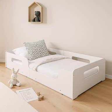 Cama P/Crianças Solteiro Montessoriana Encanto 100% Mdf P/Colchão 188x88 Cm -Branco