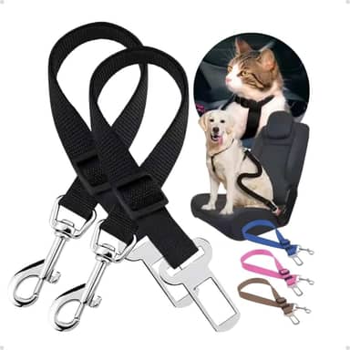 Kit 2 Cintos de Segurança para Pets Ajustáveis – Encaixe Universal para Carros Nylon Reforçado com Fivela Metálica Comprimento 33–57 cm Ideal para Cães e Gatos (Preto)