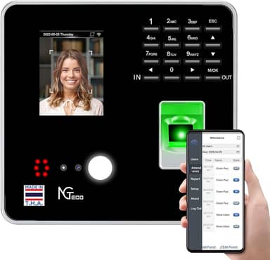 NGTeco Relógios de ponto para funcionários pequenas empresas com rosto, digitalização de dedo, RFID e perfuração de PIN em um, máquina de cartão de ponto de escritório MB2 perfurador automático com