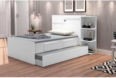 Bicama Baú Solteiro 2 Gavetas Iris J&a Móveis Branco