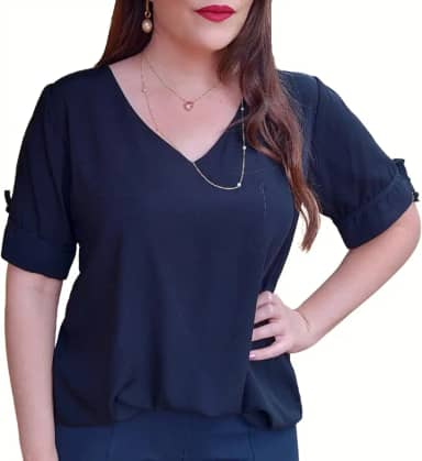 Camisa Social Feminina Blusa Detalha na Manga Lacinho Viscolinho
