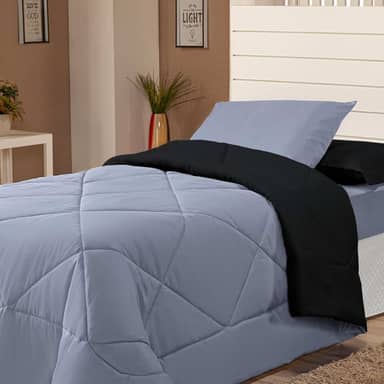 Edredom Avulso Solteiro Coberdrom Cobertor Margarida (Preto e Cinza)