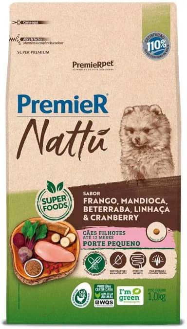 PremieR Pet Nattú Ração Seca para Cães Filhotes Porte Pequeno Sabor Mandioca 1kg