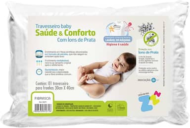 Travesseiro Íons de Prata Baby Lavável Revestimento Fibrasca Branco 30x40 cm