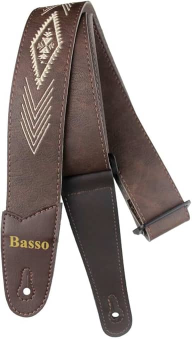 Correia Basso Premium para Violão, Guitarra e Baixo – Strap Ajustável de 0,80 a 1,50 m em Couro Sintético Bordado Estilo Folk Country Vintage – Conforto, Durabilidade e Design Artesanal