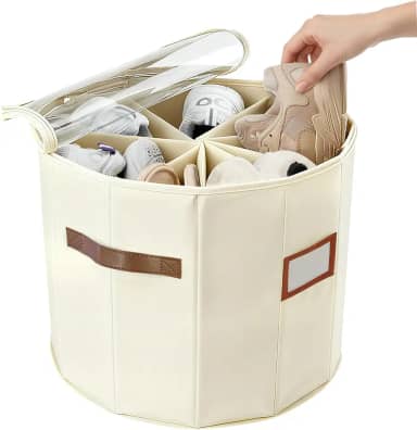 Organizador de sapatos redondo para armário - Caixa organizadora de sandálias Zapateras compacta com tampa transparente para pequenos espaços embaixo da cama - D16,9 × A13,0