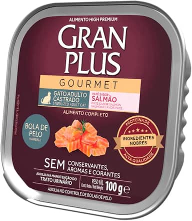 Granplus Gourmet Pate Gato Castrado Bola de Pelo Sabor Salmão 100g