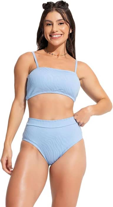 Biquíni Jacquard Top Faixa Hot Pants Cintura Alta Cropped Mvb Modas