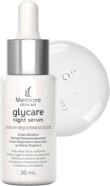 Sérum Rejuvenescedor Facial Glycare Night - 30ml - Ação Noturna com Retinol e Ácido Hialurônico - Auxilia na Firmeza da Pele - Textura Leve e Absorção Rápida - Mantecorp