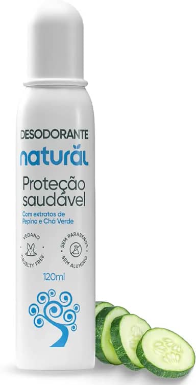 NATURAL Desodorante com Extratos de Pepino e Chá Verde - Proteção Saudável - Frescor Duradouro - Sem Alumínio - Vegano - 120ml