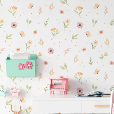 Papel de Parede Aquarela Floral e Borboletas Junevil Delicado - DPBA170