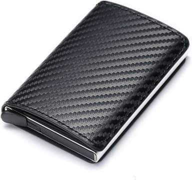 Carteira masculina com bloqueio de RFID, carteira de couro sintético de fibra de carbono com 8 compartimentos para cartão de crédito, linha moderna, fina, duas dobras para dinheiro