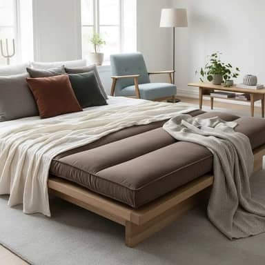 Futon Casal Sofá Cama Dobrável 128x188cm Cor Castor, Espuma Hiper Soft, Capa Removível e Lavável em Suede, Multiuso – Confort Linens