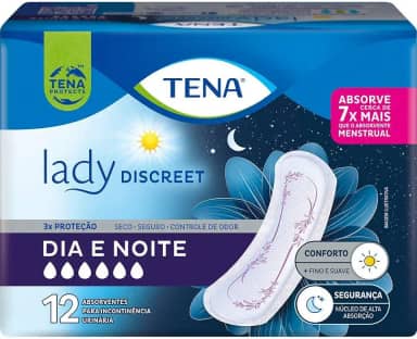 Tena Lady Discreet, Absorvente para Incontinência Urinária Moderada, Dia e Noite, sem abas - 12 unidades