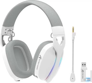 ATTACK SHARK L90 Fone de ouvido sem fio ultraleve para jogos,BT,2.4G,3.5 mm com fio,RGB dobrável, som surround 7.1,protetores auriculares com microfone removível com cancelamento de ruído(Branco)