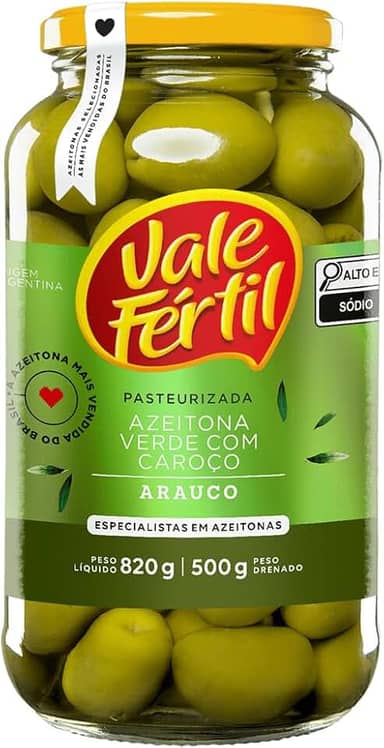 Vale Fértil Azeitona Verde Em Conserva Com Caroço Vidro 500G