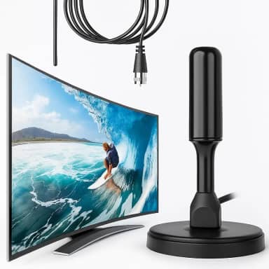 Antena Digital Interna Externa Amplificada, HDTV 4K, UHF/VHF/FM, Resistente à Água, com Cabo 5 Metros e Imã, Compatível com Smart TV, LED, LCD, 3D C7 company