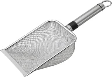 Pá Coletora Para Caixa de Areia de Gato 3 tamanhos, Pazinha Higiênica Para Areia de Gato, Limpeza de Terrários, Gaiolas e Outros Ambientes Pets, Peneira de Aço Inox Premium (4,8mm)
