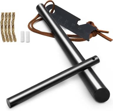 Ferramenta de sobrevivência para iniciantes de fogo, kit de haste de ferro com cordão de pescoço de couro e multiferramentas, ignição de sobrevivência de pederneira e aço com corda e aba para