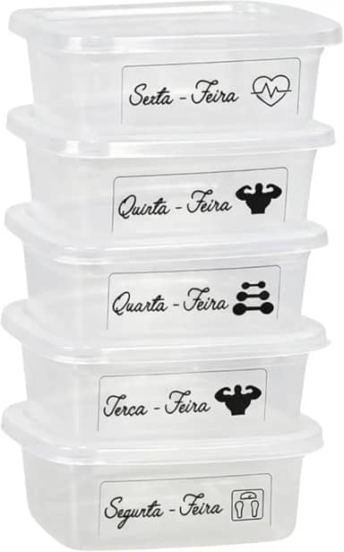 Kit 5 Potes Marmitas Fitness 500ml – BPA Free, Freezer e Micro-ondas, com Tampa Vedante, Ideal para Marmitas e Organização Semanal