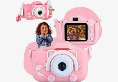 Câmera Infantil HD para Meninos e Meninas – Fotos e Vídeos, Tela LCD 2”, Jogos, Filtros e Bateria Recarregável - Rosa