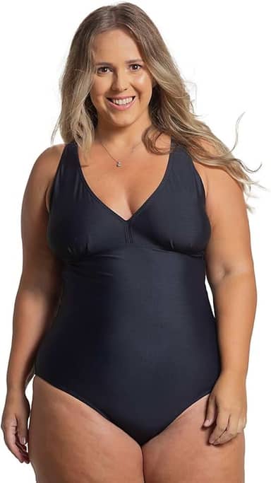 Maiô Plus Size Body De Senhora Modelador Com Cava Baixa Orla Da Praia