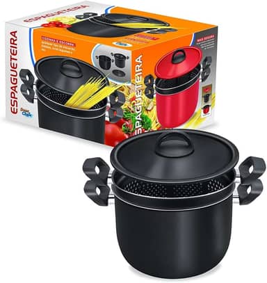 Panela Espagueteira 2 Em 1 Antiaderente Preta 6 L Dona Chefa