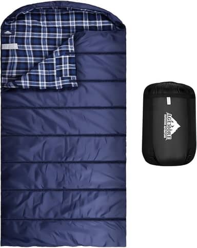 AGEMORE Saco de dormir de flanela de algodão para adultos, saco de dormir leve de algodão XXL para acampamento, mochila ou caminhada, resistente à água, saco de dormir de 3 a 4 estações para clima