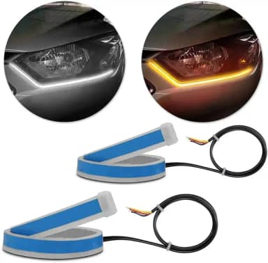 Par Fita Farol Diurno LED DRL Branca e Seta Sequencial 60 cm