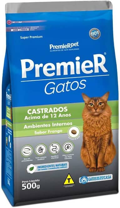 Premier Pet Ração Premier Ambientes Internos Para Gatos Adultos Castrados 12+ Sabor Frango - 500G Sabor Frango