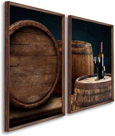 Quadros Decorativos Barril de Carvalho Vinho Tinto Elegância e Sofisticação para Sala, Cozinha e Áreas Gourmet (Tabaco, 60x90, C/Vidro)