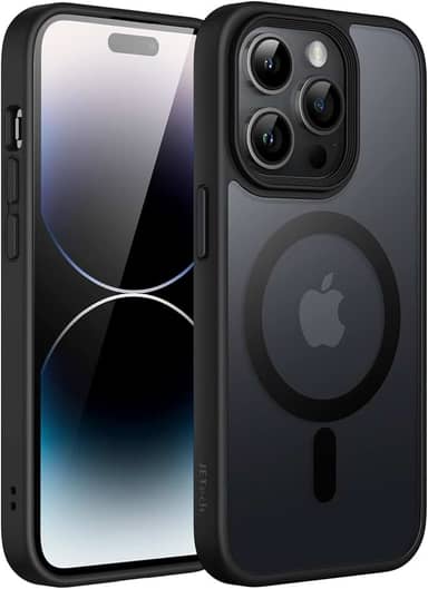 JETech Capa Magnético para iPhone 14 Pro 6,1 Polegadas Compatível com MagSafe, Case Capinha Translúcido Fosco Verso Fina à Prova de Choque Tampa (Preto)