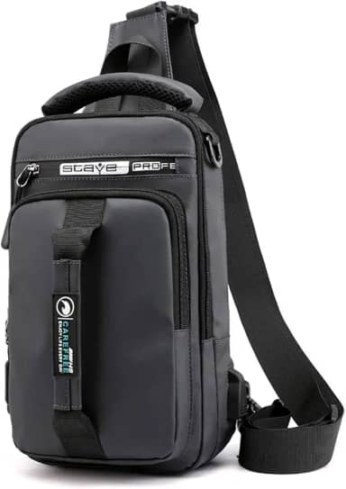 Mochila Transversal Masculina Com Porta USB, Bolsa Tiracolo Impermeável, Alça Ajustável