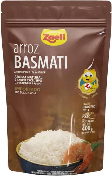 Zgaeli Arroz Basmati Importado da Ásia, Grão Longo Fino Tipo 1, Aroma Natural e Sabor Exclusivo, 500g