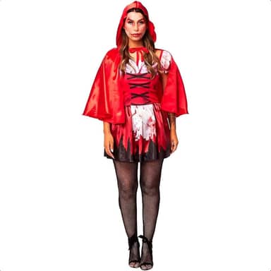 Fantasia Halloween Feminina Chapeuzinho Vermelho Adulta Zumbi Sangrenta Com Capuz