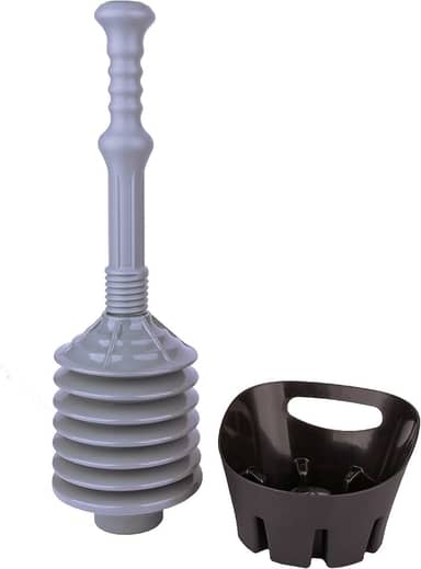 JS Jackson Supplies Desentupidor de sanita acordeão de fole cinza com bandeja de armazenamento preta