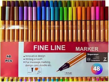 Kit Canetas Fineliner Coloridas Ponta Fina 0.4mm para Desenho e Escrita com Tintas Vibrantes, Secagem Rápida, Ergonômicas, Linha Premium (48)