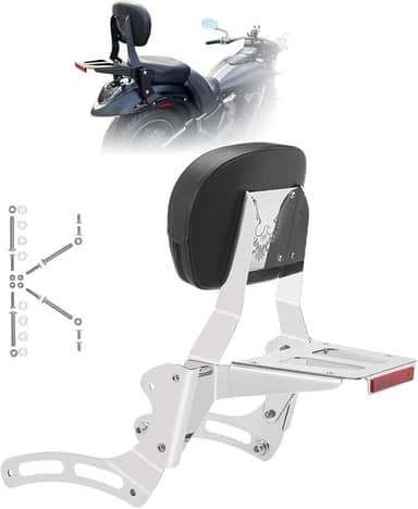 Kinglemc Powersports Sissy Bar com suporte de bagagem para Kawasaki Vulcan VN 900 2000 Classic Custom 2009-21 (prata, não cravejado)